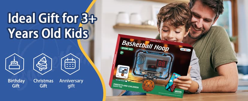 VROGTIK Indoor Basketball Hoop for Kids with Led Lights Mini Basketball Hoop with Remote Control Over The Door Basketball Hoops with Scoreboard Basketball Toys for 4-12 Year Old Boys Girls