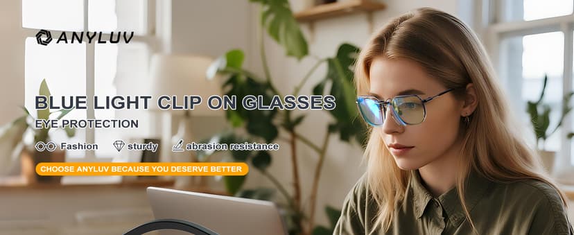 ANYLUV Clip On Blue Light Blocking Glasses Lightweight Rectangle Blue Light Glasses Men for Computer Gaming, Anti Eye Strain