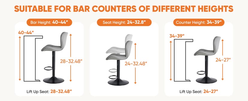 Sweetcrispy Modern Bar Stools Set of 4, Adjustable Faux Leather Upholstered Swivel Bar Stools, Counter Height Bar Chairs with Back for Kitchen Island, Grey
