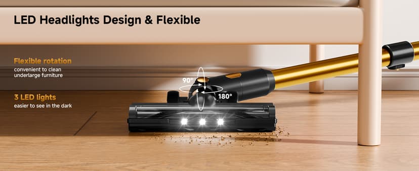 Cordless Vacuum Cleaner, 8 in 1 40Kpa 55Mins,Lightweight Vacuum Cleaners for Home, Stick Vacuum with Anti-Tangle Brush,Wall Mount, Rechargeable Cordless Vacuum for Floor/Sofa/Pet Hair,Gold