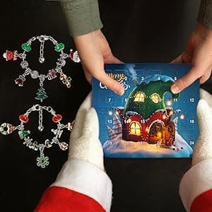 Christmas Advent Calendar Bracelets 2025 for Girls 24 Days Xmas Countdown Calendar DIY Jewelry Making Kit Gift 22 Charm Beads 2 Bracelets for Kids Teens Women