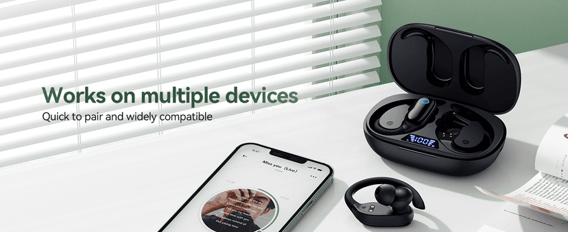 GNMN Active Noise Cancelling Ear Buds Wireless Earbuds 96hrs Playback Bluetooth Headphones Dual Battery Display Stereo Bass Earphones with Earhooks Microphone IPX7 Waterproof for Sports/Workout