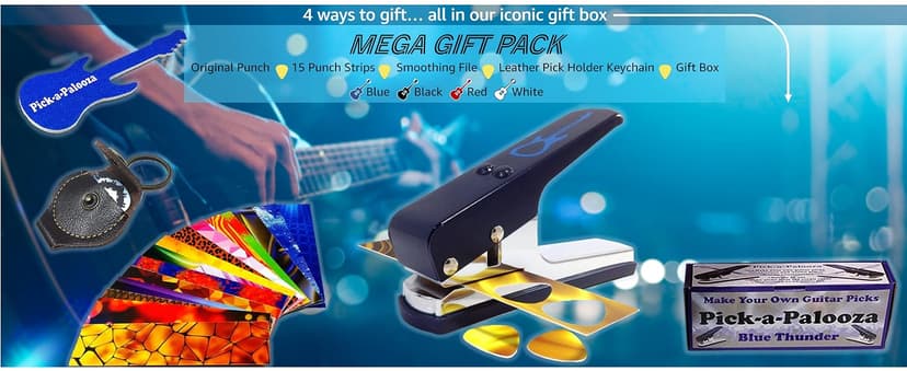 Custom Pick Maker for Musicians, Leather Key Chain Holder, Pick Strips with Artwork & File, Unique Gifts for Men & Women DIY Guitar Picks Punch Mega Pack with Pick Punch Tool - Blue B00C7AFDVM