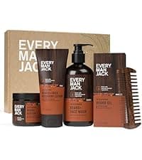 Every Man Jack Beard Essentials Gift Set for Men – Complete Routine with 5 Full-Size Essentials – Sandalwood Scent - Beard & Face Wash, Lotion, Oil, Butter & Comb
