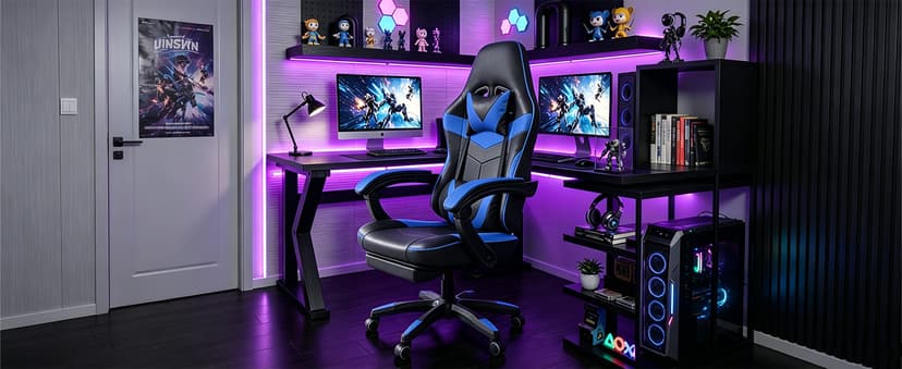 J.M.-Deco Gaming Chair Office Chair-Big and Tall Office Ergonomic Chair with Foot Rest - Comfy Desk Chair with Lumbar Support,Black