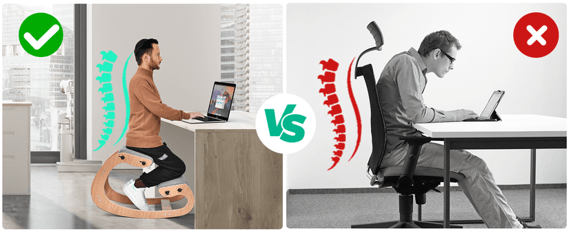 Easyego Kneeling Chair Ergonomic Posture Chair, Wood Adjustable Rocking Knee with Soft Padding, Natural Relief for Neck or Back Pain for Home Office, Max Load 300 lb - Gray
