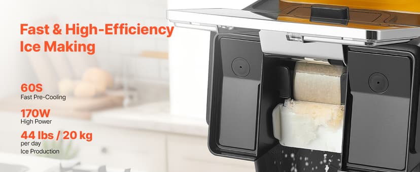 VEVOR Snowflake Ice Machine, 44LBS/24H Snowflake Ice Maker, Ice Shaver Machine with Stainless Steel Blade, Electric Snow Cone Maker with 0.2 Gal Tank, 60S Fast Pre-Cooling, for Home & Small Gatherings