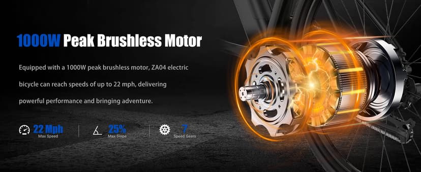 Electric Bike for Adults, 1000W Peak Motor, 60 Miles 22Mph Electric Bike, 26" Commuter E Bikes with 48V Built-in Removable Battery, Step-Thru Ebike, Adjustable Stem, 7-Speed & Front Suspension