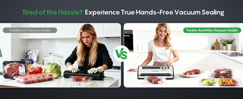 FRESKO Vacuum Sealer Machine with Automatic Bag Detection, Double Heat Seal, Compact Food Sealer, Easy to Use, Starter Kit
