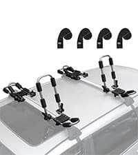 Leader Accessories Folding Kayak Rack 4 PCS/Set J Bar Car Roof Rack for Canoe Surf Board SUP On Roof Top Mount on SUV, Car and Truck Crossbar with 4 pcs Tie Down Straps