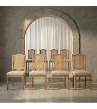 OVENTA Modern Armless Dining Chairs Set of 4, Mid-Century Contemporary Side Chairs with Solid Rubber Wood Legs, Beige Upholstered Fabric Accent Chairs for Dining Room, Kitchen, Living Room