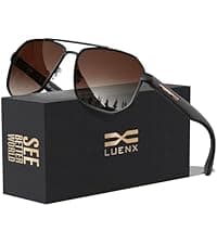LUENX Aviator Sunglasses for Men Square Polarized Polygon Lens - UV 400 Protection with Accessories 61MM Driving Outdoor