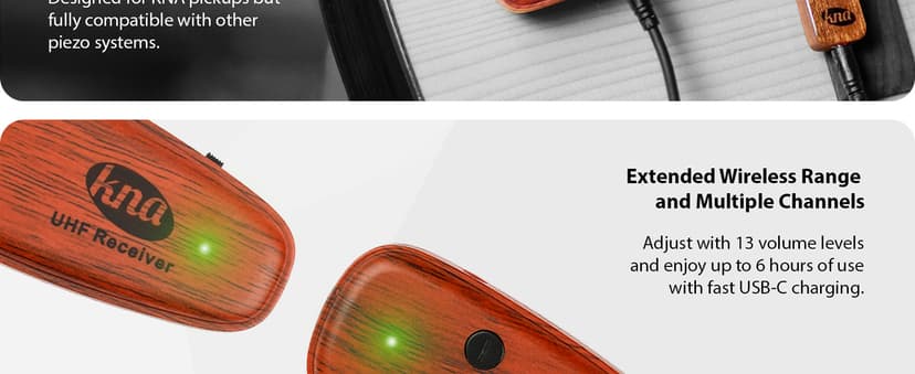KNA U-Wi Universal Wireless System, Guitar, Bass, Violin, Acoustic and Electric Instruments, UHF Wireless Audio for Piezo Pickups, 50m Range, Ultra-Low Latency, Interference-Free Connection