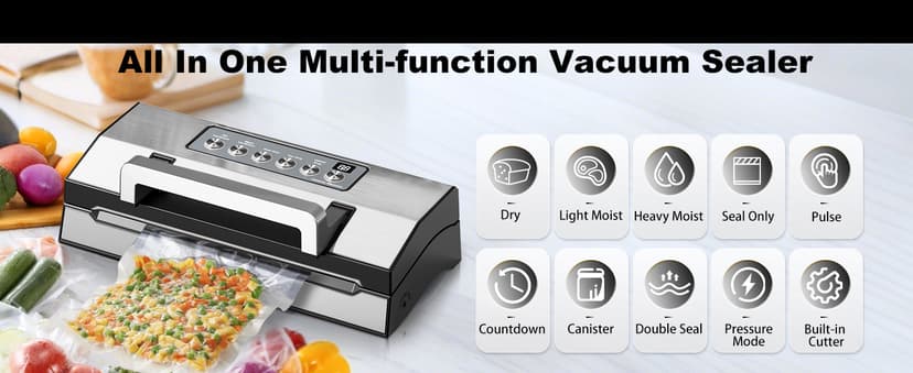 2025 Upgraded Precision Fast-Vacuum Sealer, LIWUNON Commercial Full Automatic Food Vacuum Sealer Machine, Double Heat Seal, Built-in Cutter&Bag Storage, Powerful Food Vacuum Saver, 2 Bag Rolls&hose