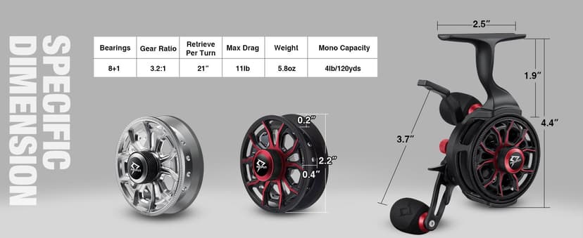 Piscifun ICX Carbon Ice Fishing Reel, Structure Upgrade Magnetic Drop System Inline Ice Fishing Reel, Free-Spool Bidirectional Lever, 3.2:1 High Speed, 8+1 Shielded BB, CNC-Machined Ice Reel