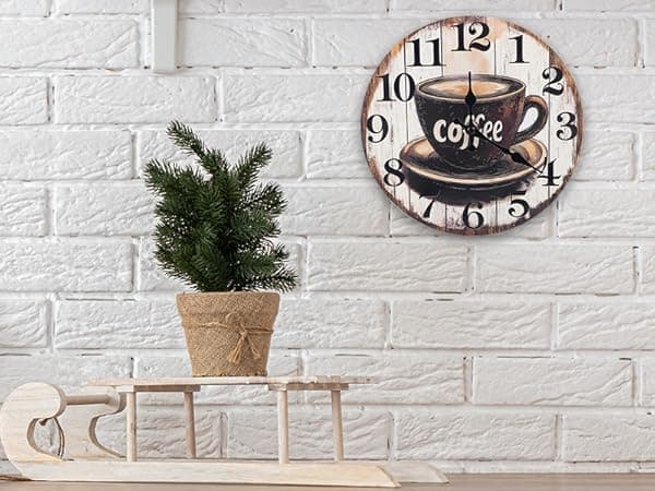 Horizent Kitchen Wall Clock,Vintage Glass Coffee Sign Decor Wall Clocks Battery Operated-8 Inch
