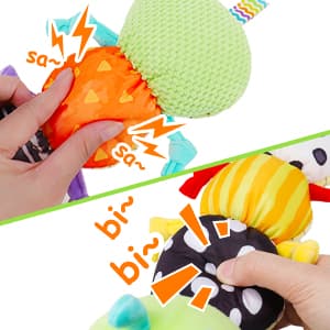 Baby Sensory Toy 0-6 Month Music Animal Stuffed Plush Caterpillar Toy for Infant 0-3-6-12 Month Old Tummy Time with Baby Mirror Crinkle Rattle Carseat Toys for Newborn Boys Girl Shower Gifts