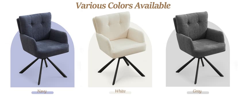 WUTUTUEE Fabric Dining Chair Modern Upholstered Swivel Dining Room Chairs Comfy Accent Armchair with Mid Back, Desk Arm Chair No Wheels for Kitchen/Living Room/Home Office, White