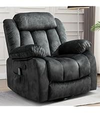 CANMOV Manual Recliner Chair with Massage and Heat, Soft Fabric Recliner Chair with Overstuffed Arm and Back, Manual Reclining Single Sofa with 2 Cup Holders, Side Pocket for Living Room, Dark Grey