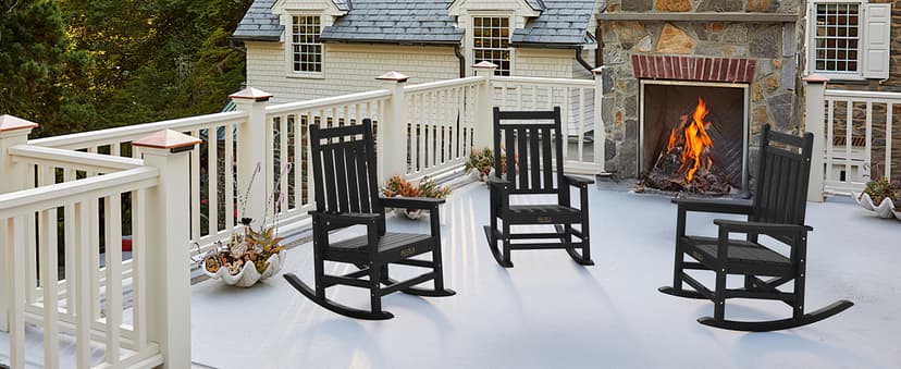 SERWALL Outdoor Rocking Chair Set of 2, HDPE Rocking Chairs for Adult, Black