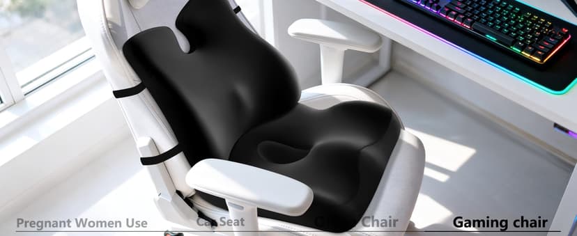 Lumbar Support Pillow for Office Chair,Seat Cushion with Back Support,Office Chair Cushion for Tailbone Pain,Sciatica and Hemorrhoid Relief (Black)