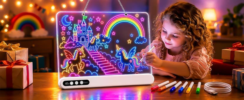 Led Drawing Board with 14 Light Effects,16" Rechargeable Glow Doodle Led Note Board with Colorful Markers,Neon Art Dry Erase Doodle Glow Drawing Tablet,Chritmas Birthday Festival Gifts for Kid (White) B0H1HPZ583
