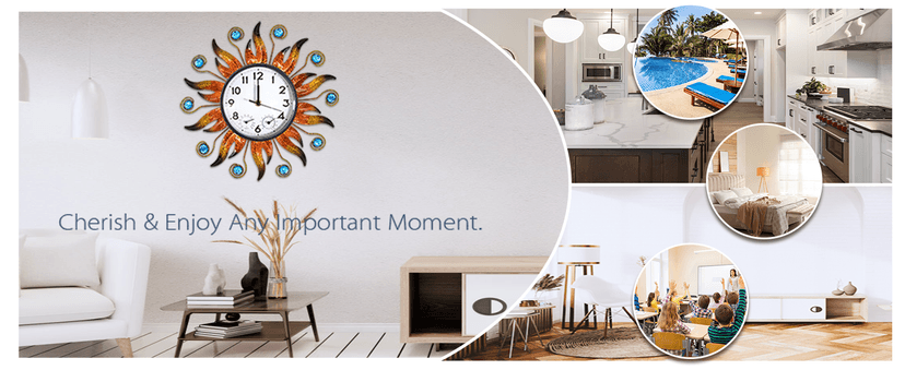 HOBYLUBY Sun Outdoor Clock with Thermometer and Hygrometer Combo, Silent No-Ticking Outdoor Wall Clock, Waterproof Quartz Clock for Patio, Living Room, Kitchen, Garden, 13 Inch