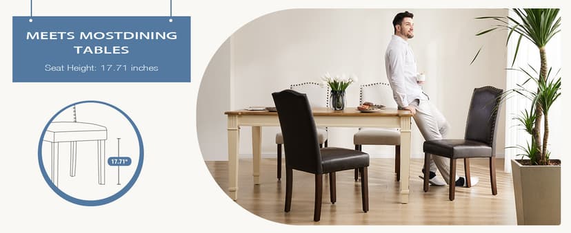 DUMOS Dining Chairs Set of 4, Modern PU Leather Kitchen Table Chairs with Wooden Legs and Padded Seat for Dining Room/Kitchen/Living Room/Restaurant, Brown