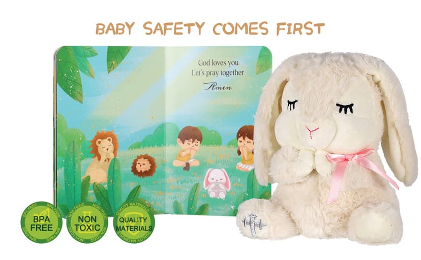 Baptism Gifts for Girls, Baby Dedication Gift, Christening Gifts for Baby Girls, Baptism Gifts Set Include 7'' Plush Bunny and Let's Pray Book in Keepsake Box.