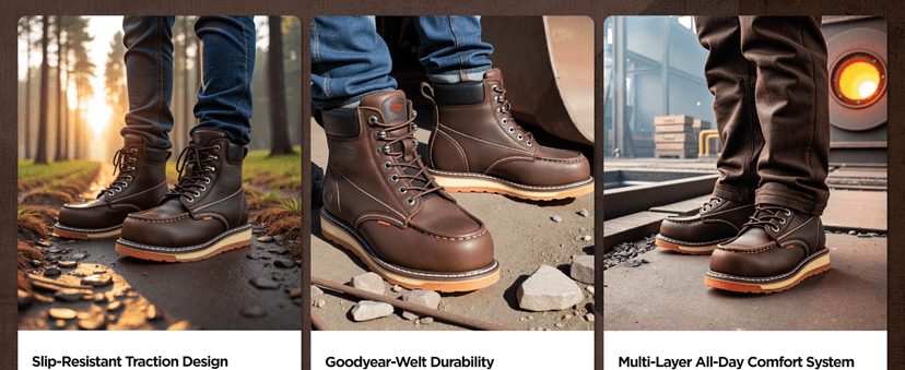 SUREWAY Mens Heavy Duty Soft/Composite/Steel Toe Work Boots for Men-Comfortable,GoodyearWelt,Full Grain Leather,6 in Wedge Moc Toe Construction Boots/Shoes