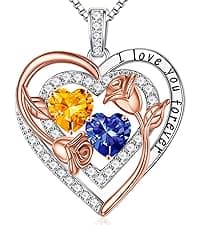 Iefil Rose Heart Necklaces Gifts for Women - 925 Sterling Silver Heart Initial Necklace, Anniversary Birthday Gifts for Women, Jewelry Gift for Wife Wife Girlfriend Mom