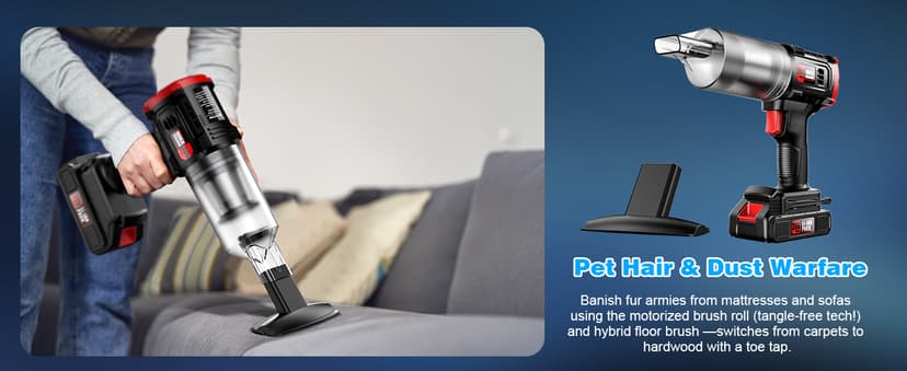 ONAVOT Handheld Vacuum Cleaner Cordless - 35000PA Strong Suction for Car & Home, Car Vacuum Portable Rechargeable Lightweight for Pet Hair with HEPA Filter, Quick Clean in Office/Desk/Couch (Red)