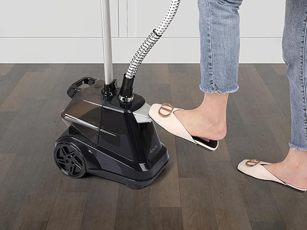 SALAV Commercial-Grade Standing Garment Steamer for Clothes with Auto-Off Safety 1800W Powerful Steam X-Large 3L Water Tank, 90-Min Continuous Use, Pedal-Control System, Beeps when Out of Water, Navy