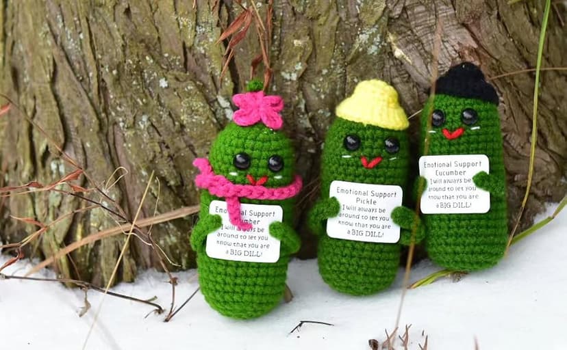 Funny Crochet Pickles 1 Pcs with Affirmations Cards for Inspirational Novelty Good Luck Gift and Party Decorations (KK-CKD04- REDCUM)