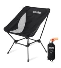 Wildhiker Portable Compact Folding Camping Chairs – Lightweight High Back with Pillow, Deep Recline, ArmPads, Side Pockets-for Motorcycle, RV, Backpacking, Travel, Festival – Black