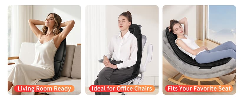 Back Massager with Heat, Massage Chair Pad with 5 Modes & 2 Heat Levels for Back & Thighs, Back Massage Pad for Office & Home Chairs, Matte Black