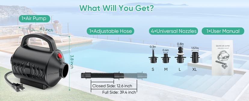 Electric Air Pump for Inflatable Pool Toys - High Power Quick-Fill Air Mattress Inflator Deflator Pump for Pool Float Raft Gymnastics Track Mat, Portable Air Pump 4 Nozzles AC 110-120V (400W)