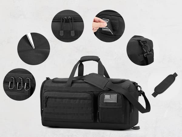 G4Free 3-in-1 Travel Duffle Bag for Men and Women, 50L Large Gym Sports Bags Tactical Military Duffle Backpack with Shoes Compartment and Wet Pocket (Black)