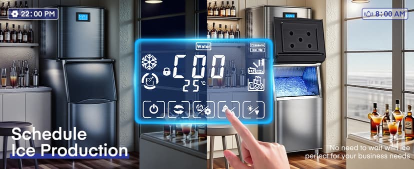 Commercial Ice Maker Machine 500LBS/24H, 350LBS Stainless Steel Storage Bin, 182 Ice Cubes in 10-15min, Self-Cleaning, Air Cooled Ice Machine with LCD Touchscreen for Bar Business Cafe (500 lbs)