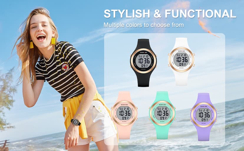 GOLDEN HOUR Waterproof Sport Women's Digital Chronograph Silicone Strap Watch