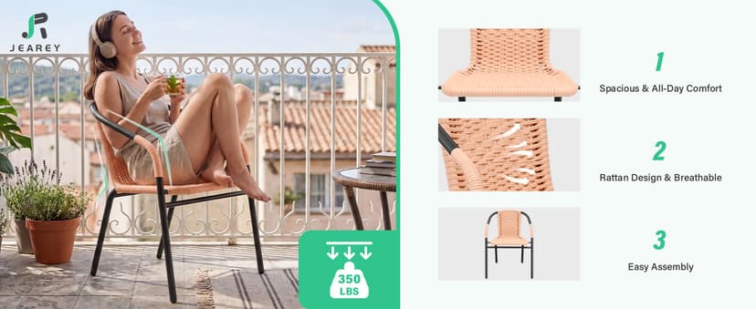 JEAREY Outdoor Patio Rattan Dining Chairs Set of 4, All Weather Stackable Dining Chairs for Lawn, Restaurant, Garden, Beige