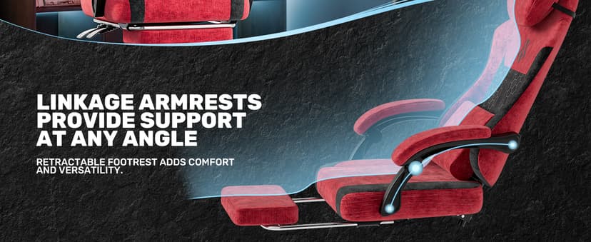 SUKIDA Fabric Video Gaming Chair, Ergonomic High-Back Computer Game Chairs with Large Massage Adjustable Lumbar Support, Headrest and Linked Armrests for Long Hours Sitting Task Chair, Red