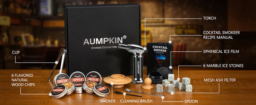 Cocktail Smoker Kit with Torch – 6 Flavors Wood Chips – Bourbon, Whiskey Smoker Infuser Kit, Old Fashioned Drink Smoker Kit, Birthday Bourbon Whiskey Gifts for Men, Dad, Husband (Without Butane) B0BX5YMDDL