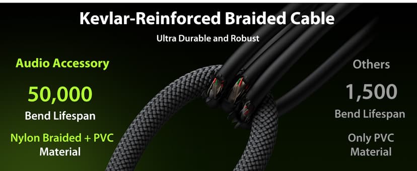 AA AUDIO ACCESSORY Guitar Cable 10 ft 2 Pack, Nylon Braided Anti-Kinking Kevlar-Reinforced, 20AWG 99.99% OFC, Heat-Shrink Protected 1/4 Instrument Cable, Shielded Amp Cord for Fender Electric Guitar