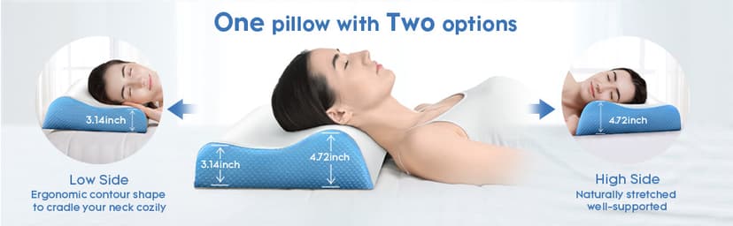 Cervical Pillow for Neck Pain Relief - Contour Pillow Memory Foam Pillows for Sleeping, Double Ear Relief Zones Neck Pillow, 6CM Enhanced Neck Support Cooling Bed Pillow for All Sleep Positions
