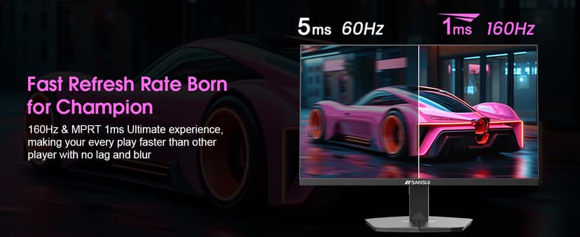 SANSUI 24" 1ms 160Hz Gaming Monitor, FHD 1080P Computer Screen, FreeSync Sync, 4000:1 Contrast, 110% sRGB, HDMI & DP Ports, VESA Mount, HDMI Cable Included