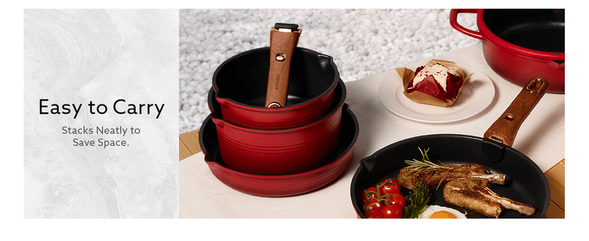 Non-Stick, Non-Toxic, Induction Compatible, Dishwasher & Oven Safe, Space Saving, Camping Cooking, House Warming Gift, Red CAROTE 20pcs Titanium Cookware Set, Detachable Handle Pots and Pans Set B0G6DTV7NG