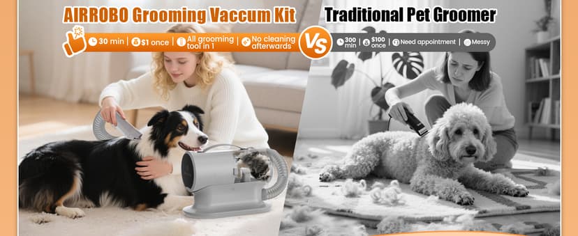 AIRROBO Dog Grooming Vacuum and Kit with Clipper Nail Trimmer Grinder, 12000Pa Pet Vacuum for Shedding Grooming, 2L Large Capacity Dog Hair Vacuum with 8 Pet Grooming Tools, PG100 Plus
