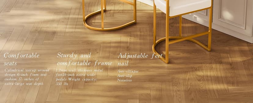 Modern Counter Height Bar Stools,Bar Stools Set of 3,PU Leather Upholstered Barrel Barstools with Backs,26" Kitchen Island Chairs,Metal Gold Frames,Beige White Leather