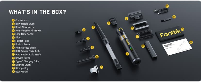 Fanttik Slim V10 APEX Cordless Car Vacuum, 4-in-1 Portable Mini Handheld Vac, 19kPa Suction Power, Upgraded Smart Digital Display, 2 Suction Modes for Small Jobs, Car, Office Desk, Keyboards (Black)